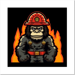 firefighter gorilla Posters and Art